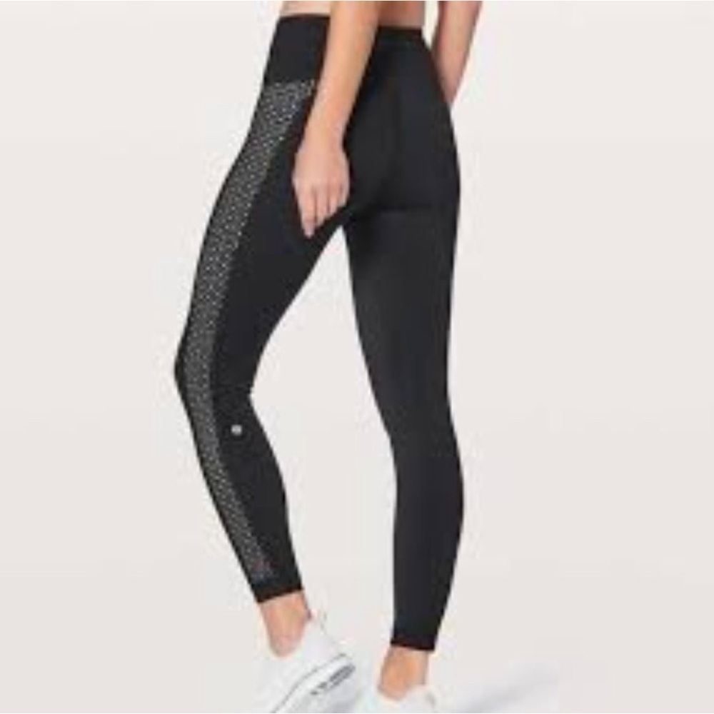Lululemon Colour Me Quick Black Perforated High Rise Leggings Size 8